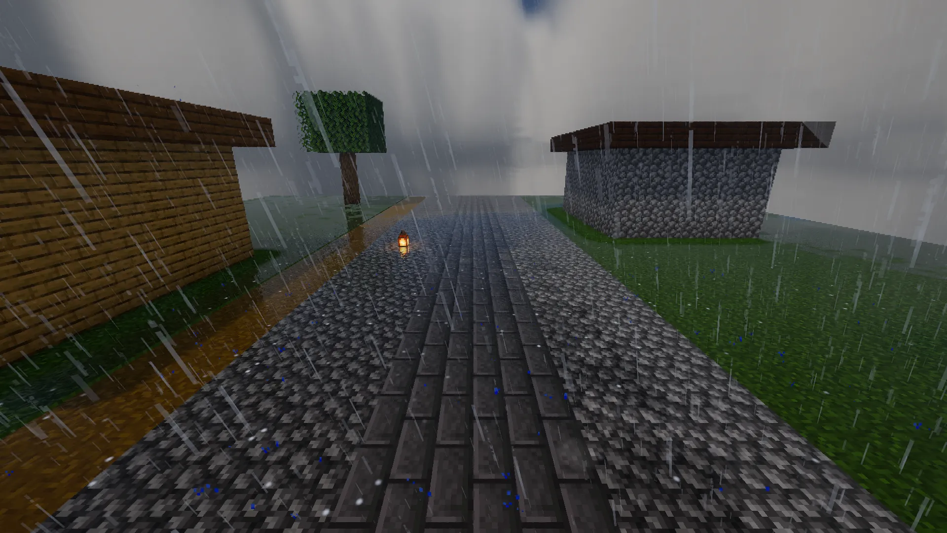 Rain in the village, with puddles